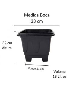 Vaso Plástico Quadrado 3 Preto 18 litros - Goyama